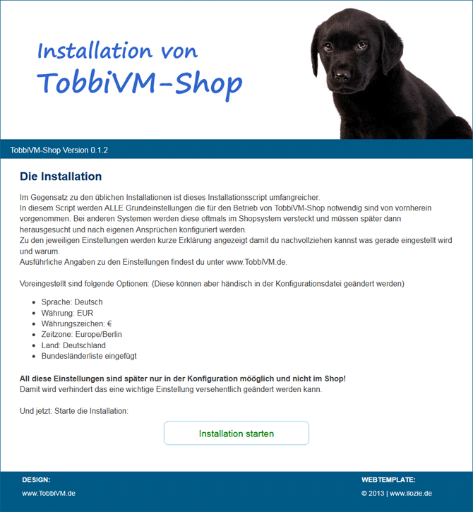 Startseite der Installation von TobbiVM